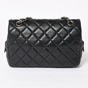 Very Good Condition CHANEL S Flap W Chain Shoulder Bag No. 21 Coco Mark Lambskin Black Silver Hardware Used 4a003966