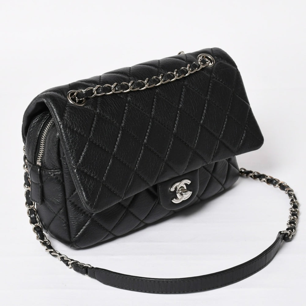 Very Good Condition CHANEL S Flap W Chain Shoulder Bag No. 21 Coco Mark Lambskin Black Silver Hardware Used 4a003966