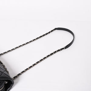 Very Good Condition CHANEL S Flap W Chain Shoulder Bag No. 21 Coco Mark Lambskin Black Silver Hardware Used 4a003966