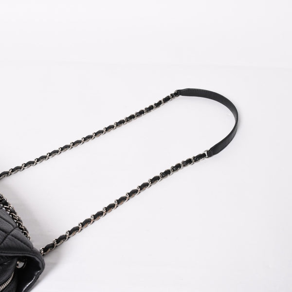 Very Good Condition CHANEL S Flap W Chain Shoulder Bag No. 21 Coco Mark Lambskin Black Silver Hardware Used 4a003966