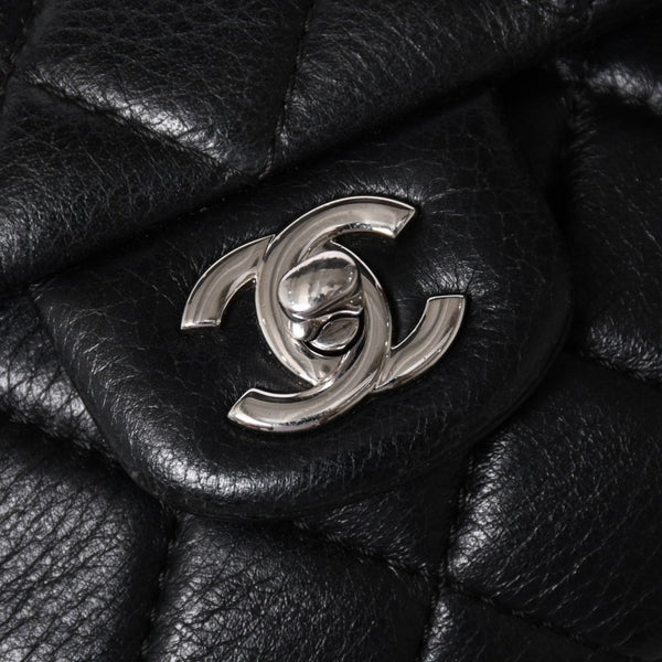 Very Good Condition CHANEL S Flap W Chain Shoulder Bag No. 21 Coco Mark Lambskin Black Silver Hardware Used 4a003966