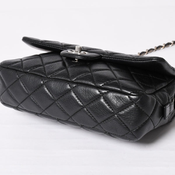 Very Good Condition CHANEL S Flap W Chain Shoulder Bag No. 21 Coco Mark Lambskin Black Silver Hardware Used 4a003966