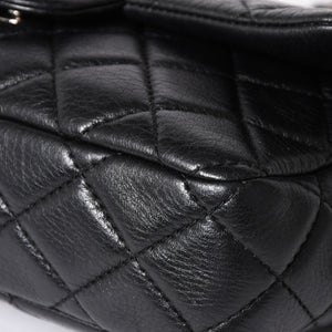 Very Good Condition CHANEL S Flap W Chain Shoulder Bag No. 21 Coco Mark Lambskin Black Silver Hardware Used 4a003966
