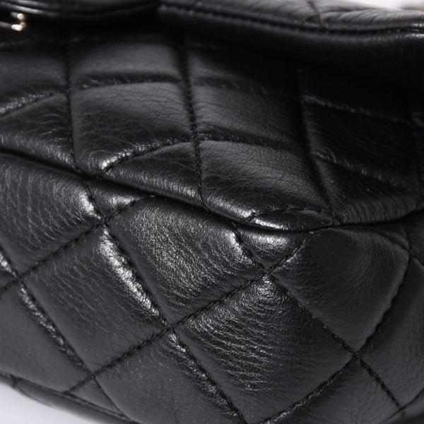 Very Good Condition CHANEL S Flap W Chain Shoulder Bag No. 21 Coco Mark Lambskin Black Silver Hardware Used 4a003966