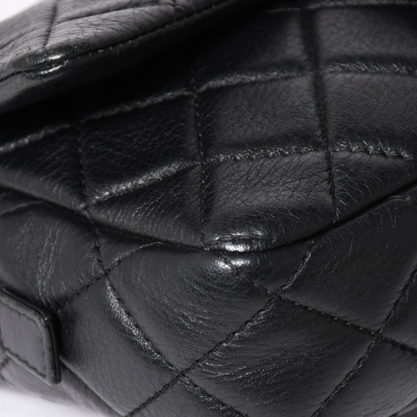 Very Good Condition CHANEL S Flap W Chain Shoulder Bag No. 21 Coco Mark Lambskin Black Silver Hardware Used 4a003966