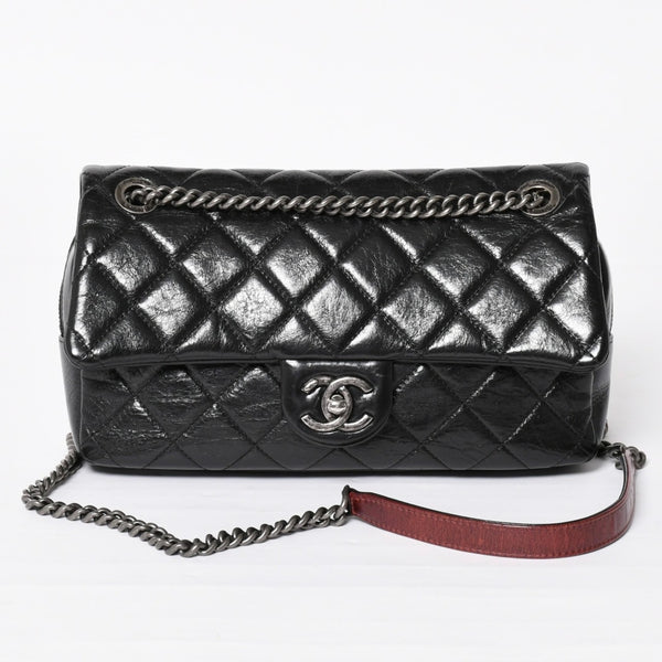 Very Good Condition CHANEL S Flap W Chain Shoulder Bag No. 19 Coco Mark Vintage Calfskin Black Used 4a003951