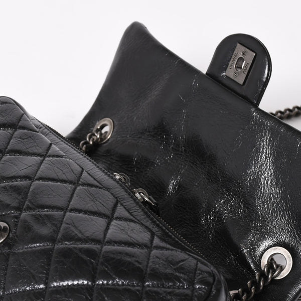 Very Good Condition CHANEL S Flap W Chain Shoulder Bag No. 19 Coco Mark Vintage Calfskin Black Used 4a003951