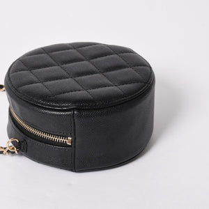 Very Good Condition CHANEL Round Chain Shoulder Bag AP0245 30s Coco Mark Caviar Skin Black Used 4a003968