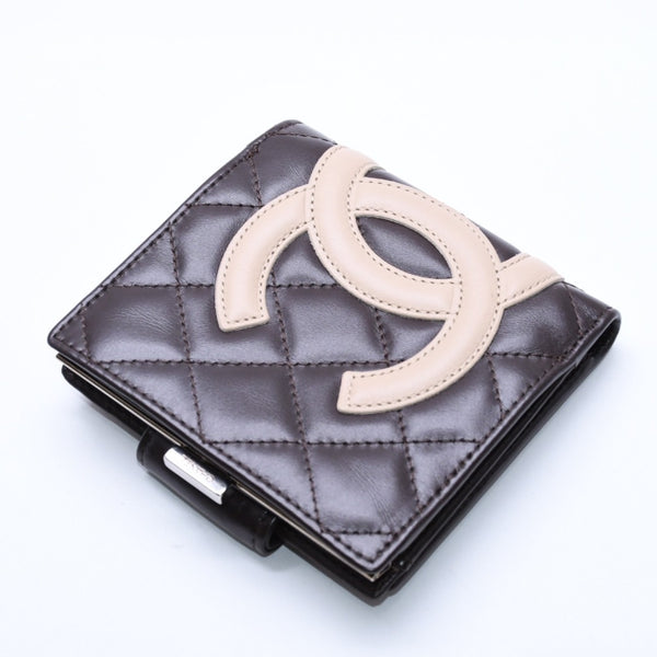 Like new CHANEL Cambon Line Clasp Compact Wallet Bifold Wallet A26720 9th Series Coco Mark Calfskin Used 4a003956