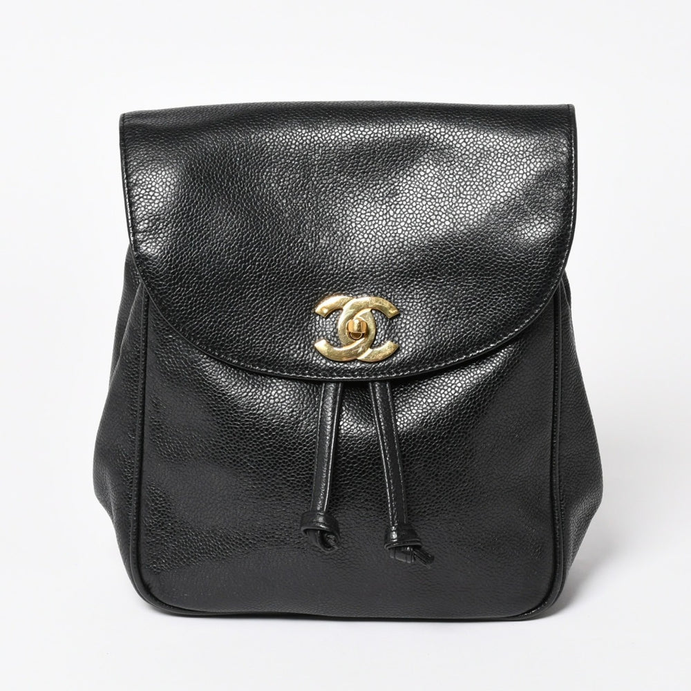 CHANEL Vintage Rucksack Backpack No. 3 Coco Mark Caviar Skin Black Gold Hardware Good Condition Used 4a003949