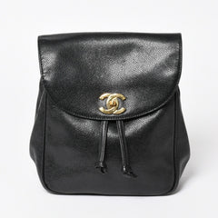 CHANEL Vintage Rucksack Backpack No. 3 Coco Mark Caviar Skin Black Gold Hardware Good Condition Used 4a003949