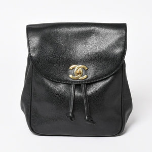 CHANEL Vintage Rucksack Backpack No. 3 Coco Mark Caviar Skin Black Gold Hardware Good Condition Used 4a003949