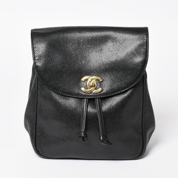 CHANEL Vintage Rucksack Backpack No. 3 Coco Mark Caviar Skin Black Gold Hardware Good Condition Used 4a003949