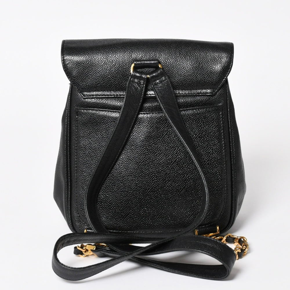 CHANEL Vintage Rucksack Backpack No. 3 Coco Mark Caviar Skin Black Gold Hardware Good Condition Used 4a003949