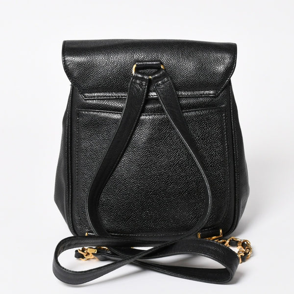 CHANEL Vintage Rucksack Backpack No. 3 Coco Mark Caviar Skin Black Gold Hardware Good Condition Used 4a003949