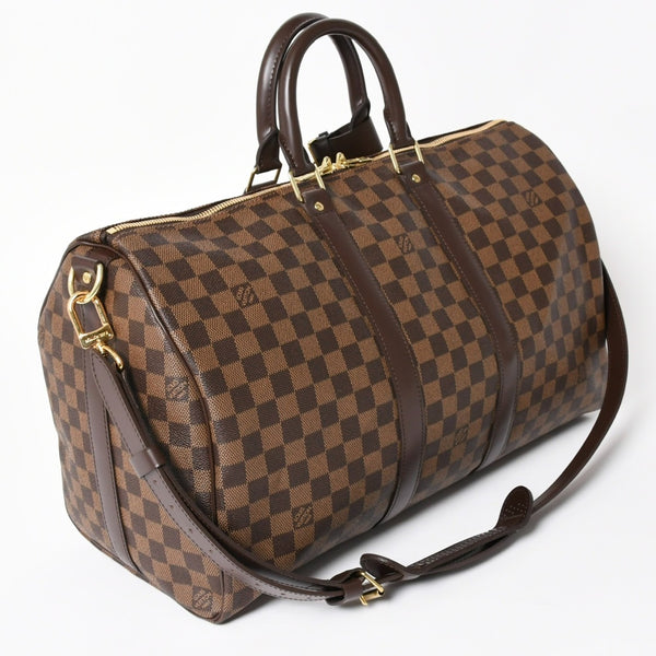 極美品 LOUIS VUITTON ルイヴィトン キーポルバンドリエール45 ボストンバッグ ダミエグラフィット N41418 ブラウン ダークブラウン MB2143 ゴールド金具 中古 4a003971