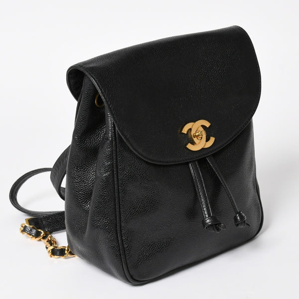 CHANEL Vintage Rucksack Backpack No. 3 Coco Mark Caviar Skin Black Gold Hardware Good Condition Used 4a003949