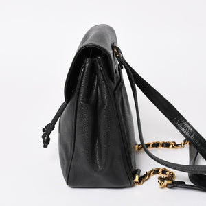 CHANEL Vintage Rucksack Backpack No. 3 Coco Mark Caviar Skin Black Gold Hardware Good Condition Used 4a003949