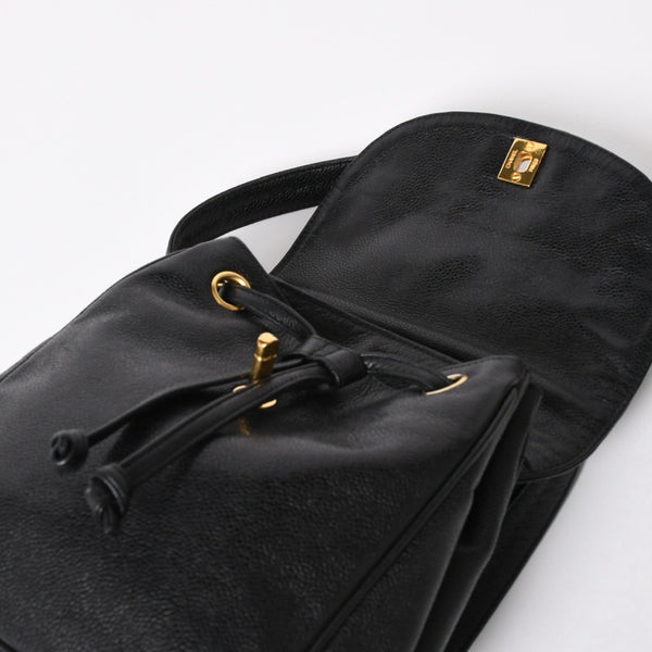 CHANEL Vintage Rucksack Backpack No. 3 Coco Mark Caviar Skin Black Gold Hardware Good Condition Used 4a003949