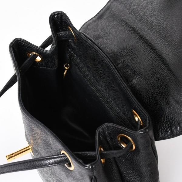 CHANEL Vintage Rucksack Backpack No. 3 Coco Mark Caviar Skin Black Gold Hardware Good Condition Used 4a003949