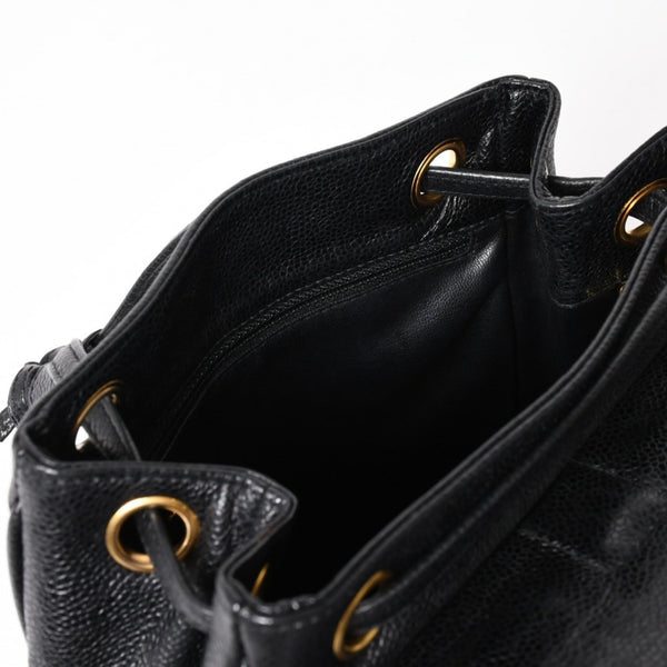CHANEL Vintage Rucksack Backpack No. 3 Coco Mark Caviar Skin Black Gold Hardware Good Condition Used 4a003949