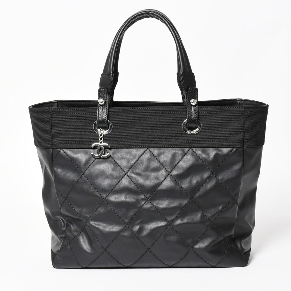 極美品 希少品 CHANEL シャネル トートバッグ パリビアリッツ コーティングキャンバス レザー 黒 ブラック 17番台 中古 4a003954