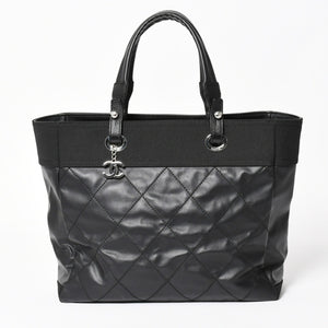 Very Good Condition Rare Item CHANEL Tote Bag Paris Biarritz Coated Canvas Leather Black 17th Series Used 4a003954