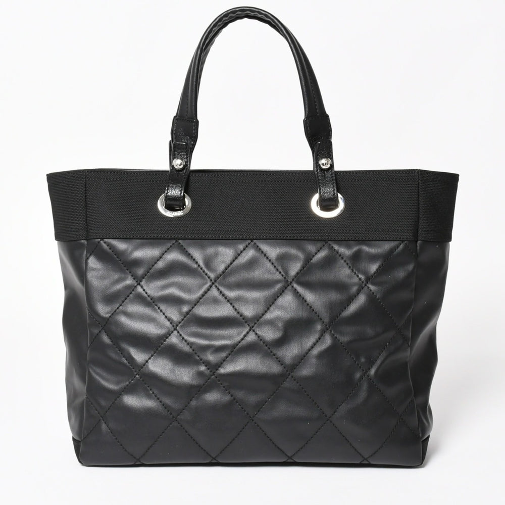 極美品 希少品 CHANEL シャネル トートバッグ パリビアリッツ コーティングキャンバス レザー 黒 ブラック 17番台 中古 4a003954