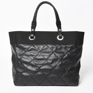 Very Good Condition Rare Item CHANEL Tote Bag Paris Biarritz Coated Canvas Leather Black 17th Series Used 4a003954