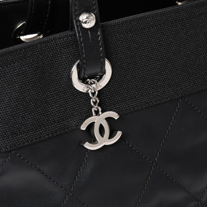 Very Good Condition Rare Item CHANEL Tote Bag Paris Biarritz Coated Canvas Leather Black 17th Series Used 4a003954