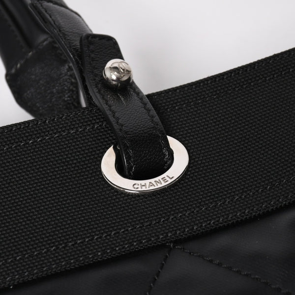 Very Good Condition Rare Item CHANEL Tote Bag Paris Biarritz Coated Canvas Leather Black 17th Series Used 4a003954