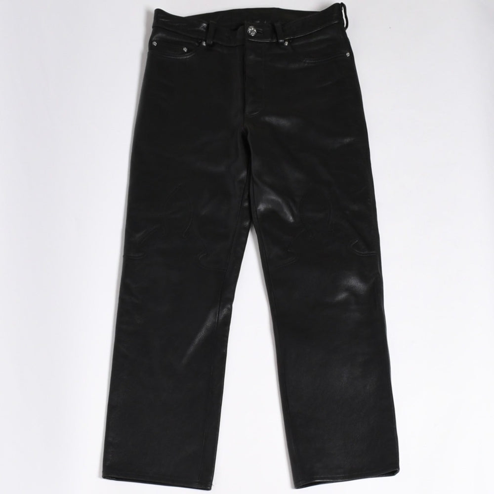 極美品 CHROME HEARTS クロムハーツ 5-POCKET FLARE KNEE フレアニー 5ポケット レザーパンツ サイズ32R オールドモデル 中古 4a005927