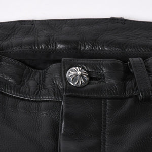 極美品 CHROME HEARTS クロムハーツ 5-POCKET FLARE KNEE フレアニー 5ポケット レザーパンツ サイズ32R オールドモデル 中古 4a005927