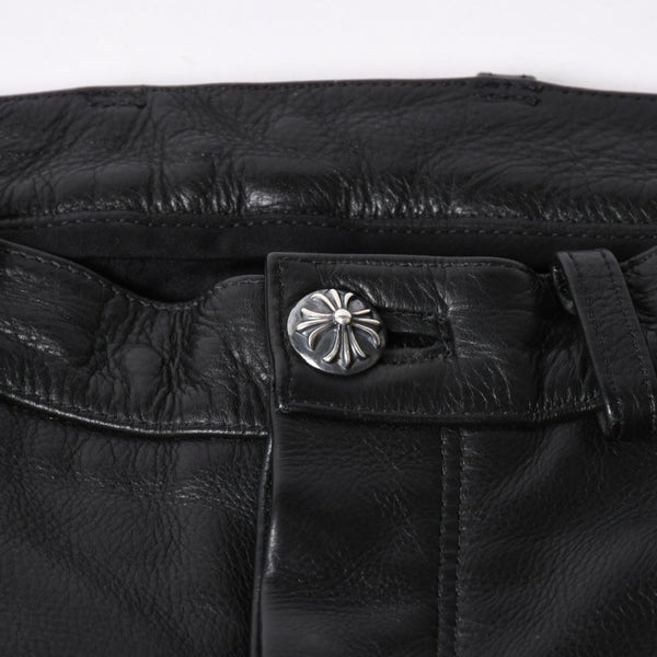 極美品 CHROME HEARTS クロムハーツ 5-POCKET FLARE KNEE フレアニー 5ポケット レザーパンツ サイズ32R オールドモデル 中古 4a005927