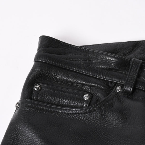 極美品 CHROME HEARTS クロムハーツ 5-POCKET FLARE KNEE フレアニー 5ポケット レザーパンツ サイズ32R オールドモデル 中古 4a005927