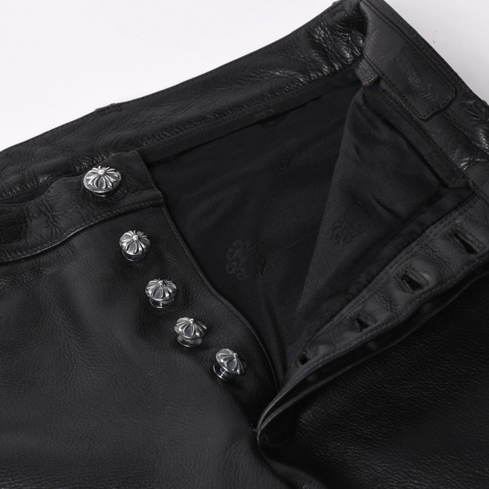 極美品 CHROME HEARTS クロムハーツ 5-POCKET FLARE KNEE フレアニー 5ポケット レザーパンツ サイズ32R オールドモデル 中古 4a005927