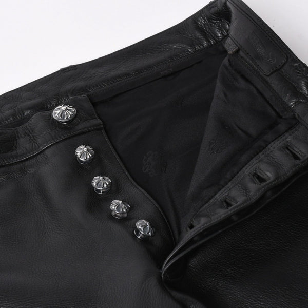 極美品 CHROME HEARTS クロムハーツ 5-POCKET FLARE KNEE フレアニー 5ポケット レザーパンツ サイズ32R オールドモデル 中古 4a005927