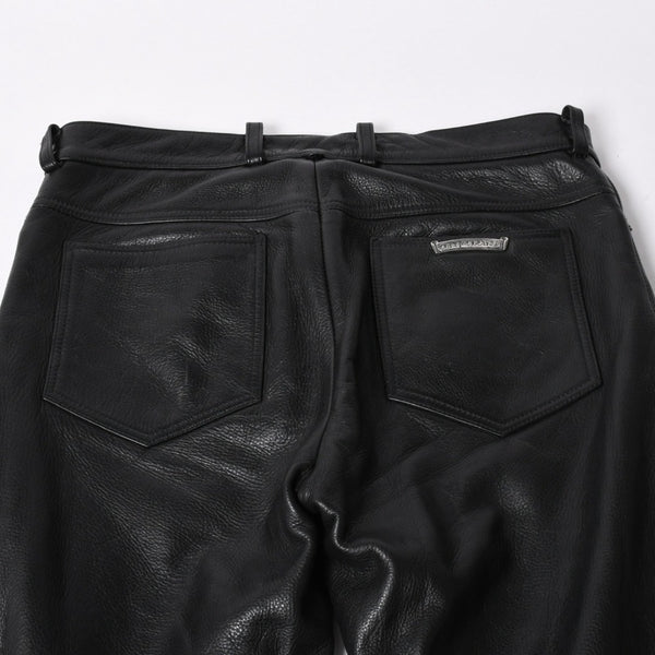 極美品 CHROME HEARTS クロムハーツ 5-POCKET FLARE KNEE フレアニー 5ポケット レザーパンツ サイズ32R オールドモデル 中古 4a005927