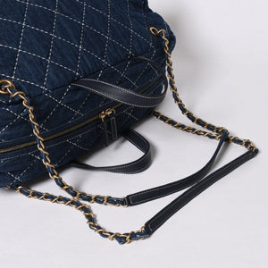 Very good condition CHANEL Boston bag shoulder bag wild stitch 28th series here mark Large Bowling Bag denim leather gold hardware used 4a005955
