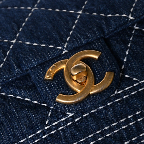 Very good condition CHANEL Boston bag shoulder bag wild stitch 28th series here mark Large Bowling Bag denim leather gold hardware used 4a005955