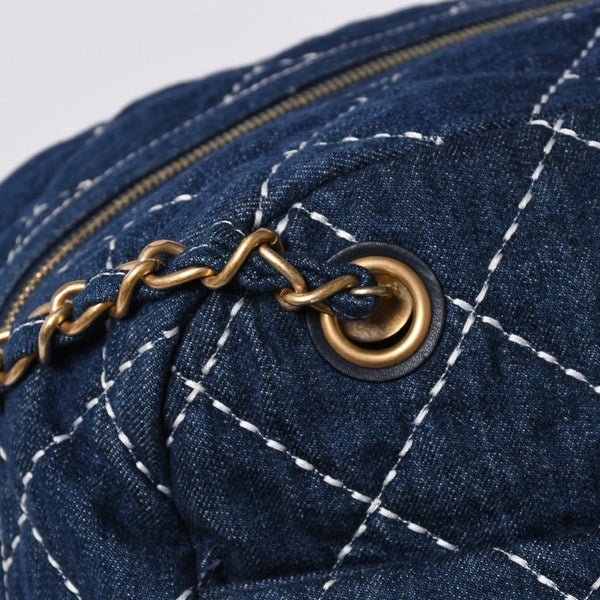 Very good condition CHANEL Boston bag shoulder bag wild stitch 28th series here mark Large Bowling Bag denim leather gold hardware used 4a005955