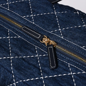 Very good condition CHANEL Boston bag shoulder bag wild stitch 28th series here mark Large Bowling Bag denim leather gold hardware used 4a005955