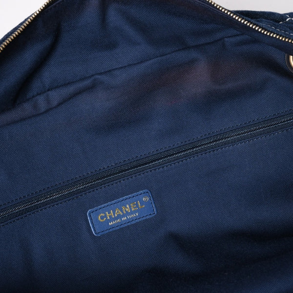 Very good condition CHANEL Boston bag shoulder bag wild stitch 28th series here mark Large Bowling Bag denim leather gold hardware used 4a005955