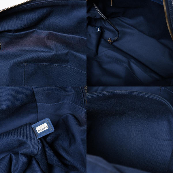 Very good condition CHANEL Boston bag shoulder bag wild stitch 28th series here mark Large Bowling Bag denim leather gold hardware used 4a005955