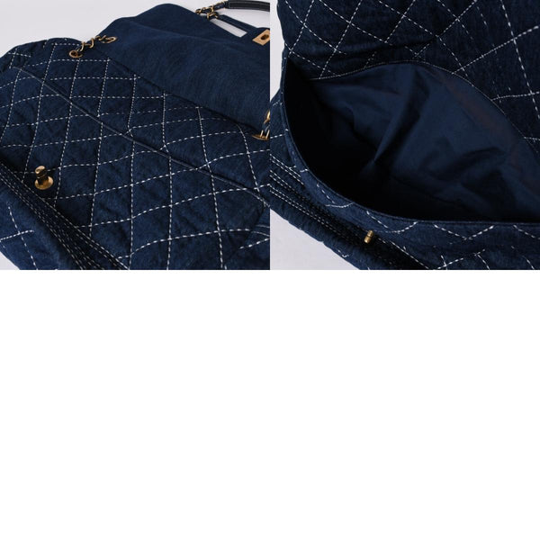 Very good condition CHANEL Boston bag shoulder bag wild stitch 28th series here mark Large Bowling Bag denim leather gold hardware used 4a005955