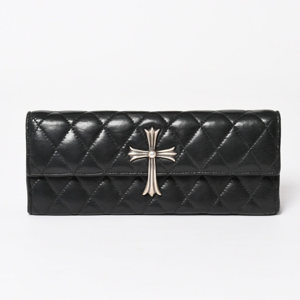 Very Good Condition CHROME HEARTS Dinner Bag Clutch Bag Large Cross Matelasse Lambskin Black Used 4a004080