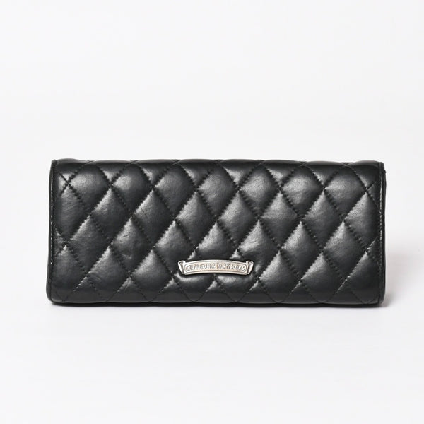 極美品 CHROME HEARTS クロムハーツ ディナーバッグ クラッチバッグ ラージクロス マトラッセ ラムスキン ブラック 中古 4a004080