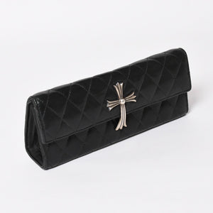 極美品 CHROME HEARTS クロムハーツ ディナーバッグ クラッチバッグ ラージクロス マトラッセ ラムスキン ブラック 中古 4a004080