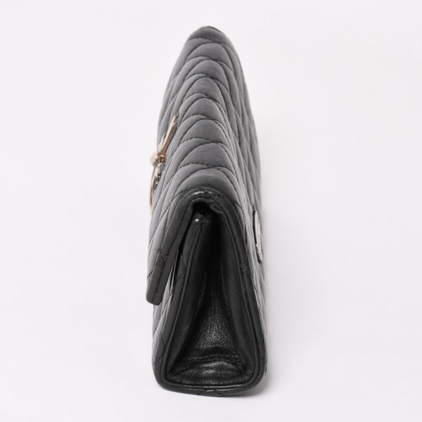 極美品 CHROME HEARTS クロムハーツ ディナーバッグ クラッチバッグ ラージクロス マトラッセ ラムスキン ブラック 中古 4a004080