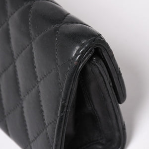 極美品 CHROME HEARTS クロムハーツ ディナーバッグ クラッチバッグ ラージクロス マトラッセ ラムスキン ブラック 中古 4a004080